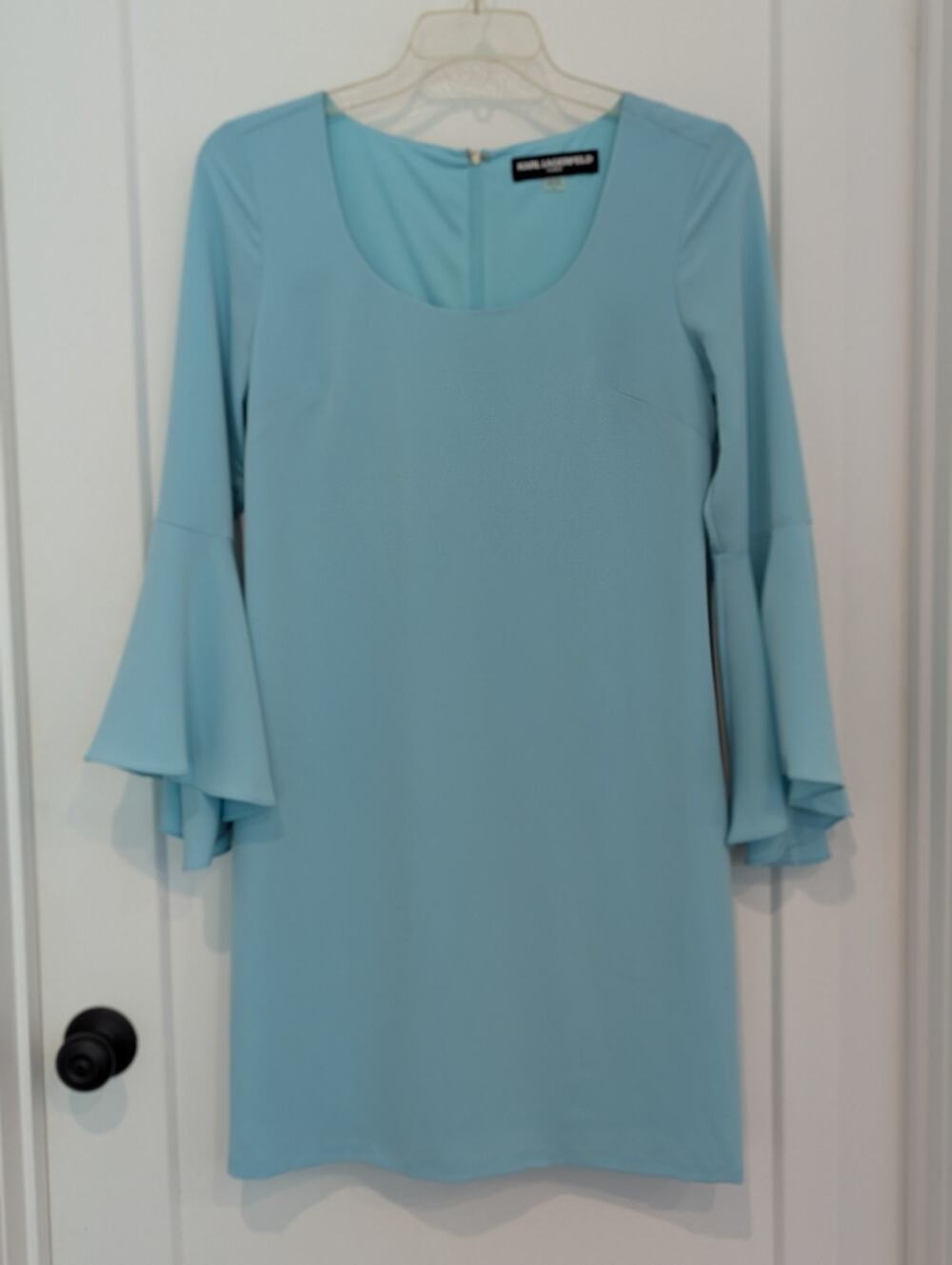 Karl Lagerfeld Paris Womens 8 Short Dress Turquoise Flounce Sleeve Wedding Party